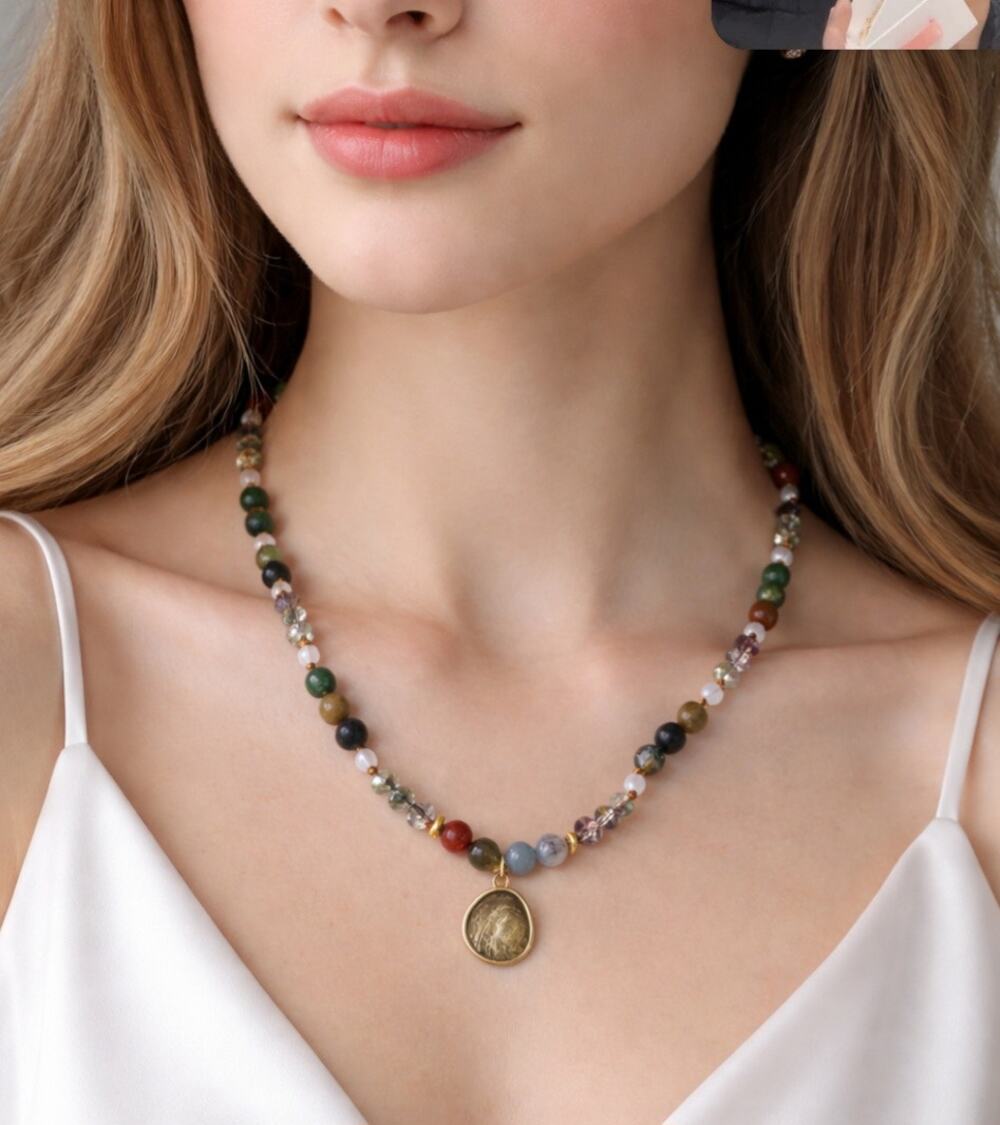 Pomina Semi Precious Beaded Pendent Necklace New